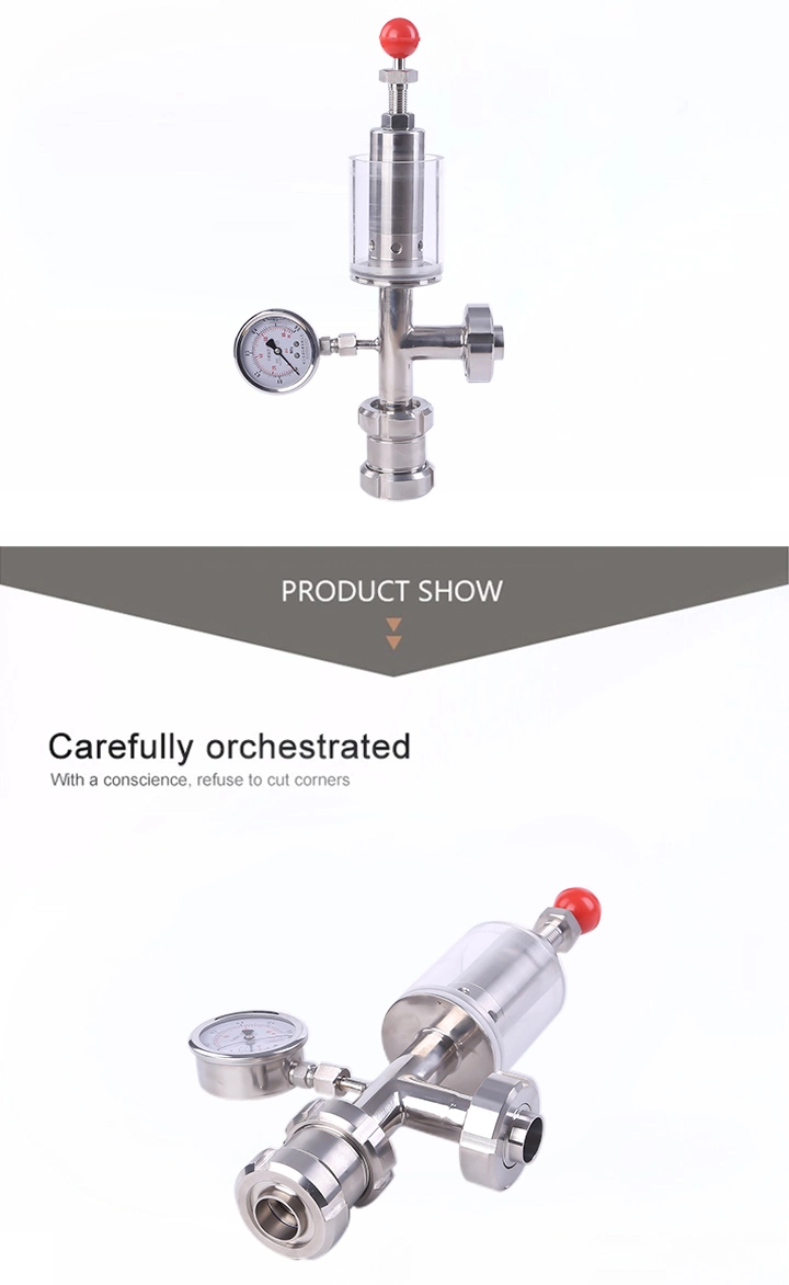 AISI316L Hygienic Four Cross Pressure Relief Valves with Threading Pressure Gauge