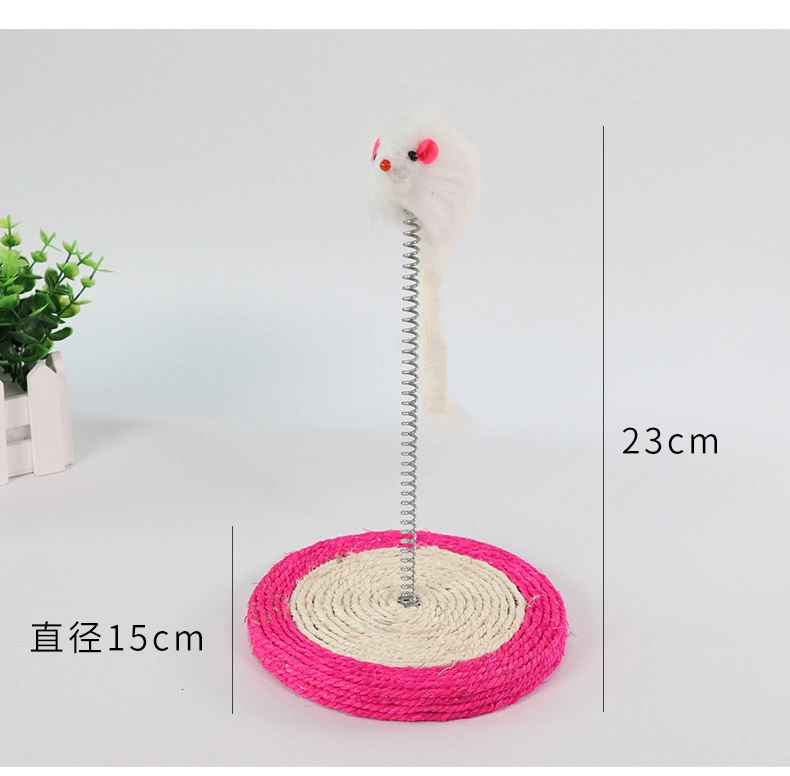 Pet Toy Cat Scratching Board Round Sisal Spring Plush Mouse