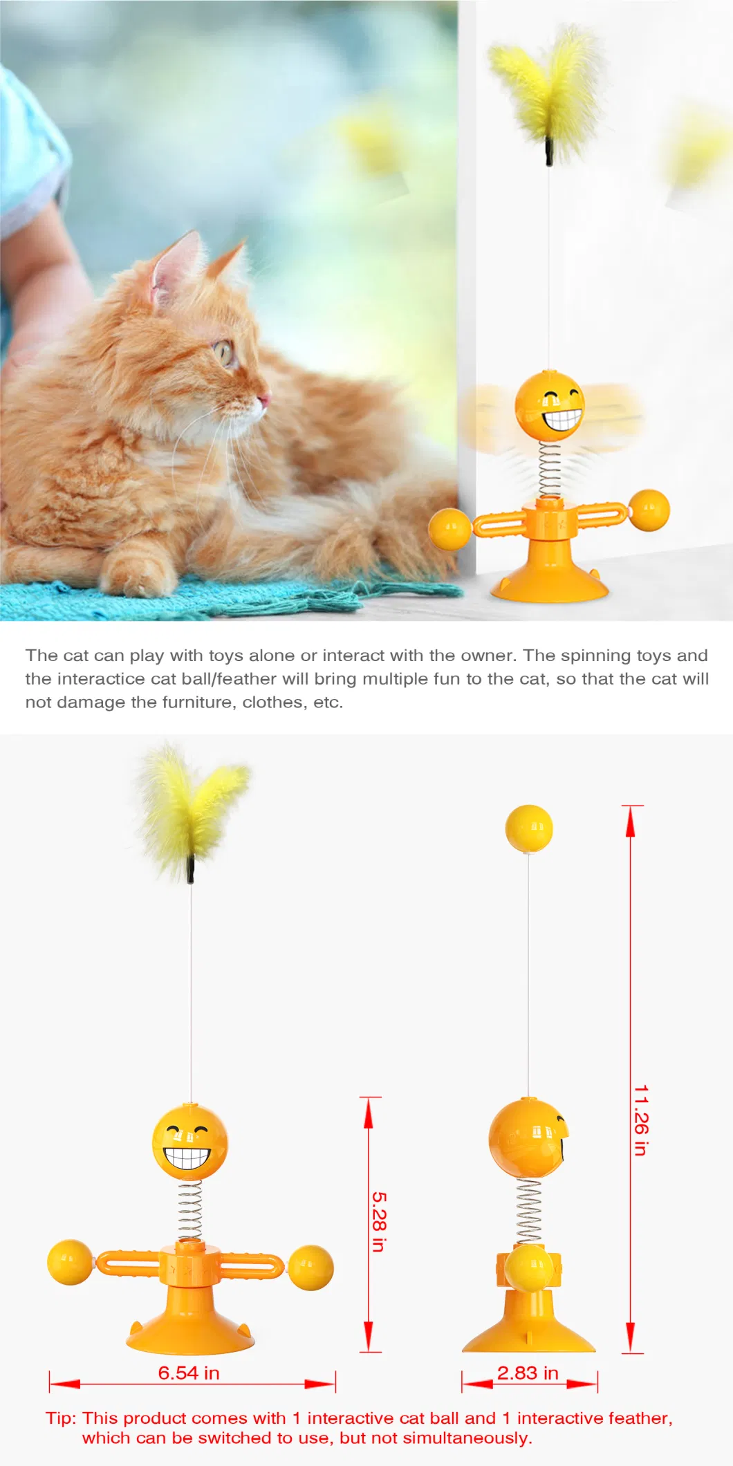 Interactive Training for Pets Playing with Spring People Rotating Cat Toy