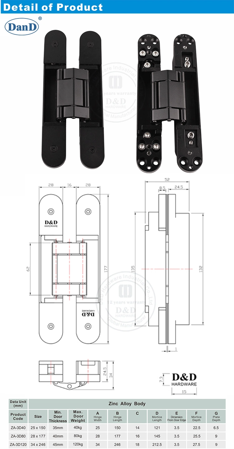 Manufacturer Building Hardware Accessories 3D Adjustable Spring Heavy Duty Concealed Cross Invisible Hinges Exterior Composite Door Zinc Alloy Hidden Door Hinge