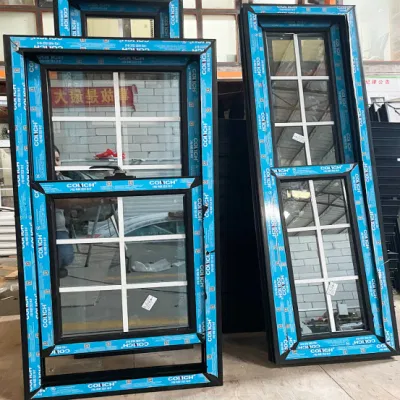  Wholesale Hurricane Impact American Style UPVC Fibre Plastic Double Glazed Stained Glass Doors and Windows Guangzhou
