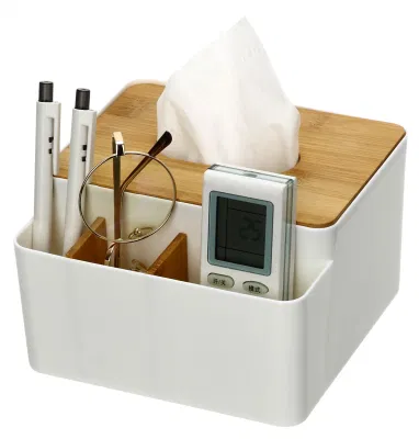  PP Home Office Stationery Organizer Remote Control Plastic Storage Box with Removable Bamboo Divider