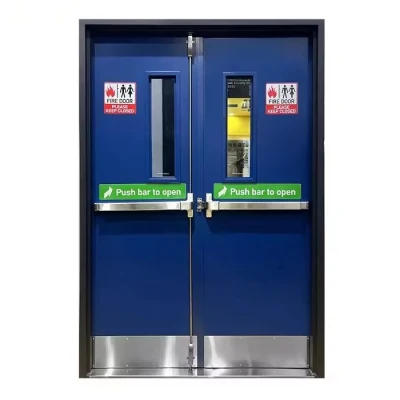  Fire Resistant Exit Doors Push Open Fire Rated Steel Doors with Panic Bar