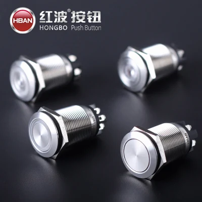 Long Thread Thread Type Push Switch 19mm Flat Head Ring LED Ss Shell Momentary off Button for Thick Panel