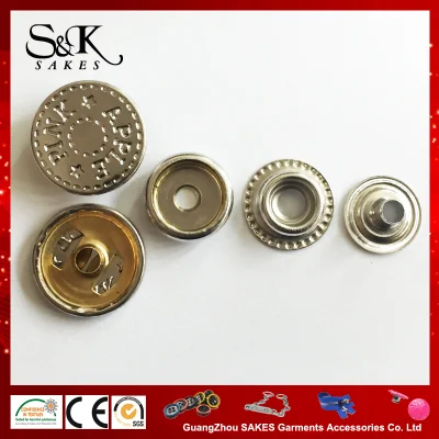  Shinny Silver Engrave Logo Metal Brass Jacket Type Snap Button for Garments