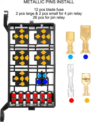 Pre-Wired Fuse Relay Box Waterproof, 8 5-Pin Jd1914 Relay Slots and 12 Atc ATO Fuse Holder, with 8 5-Pin Relays and 12 Fuses, 12V Relay Fuse Block for Car Truck