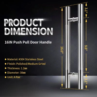  304 Stainless Steel Push Pull Door Handle, Double Sided Push Pull Door Handle for Main Doors/Sliding Barn Door/Glass Door(Silver, &phi; 38mm, 1.2mm Thickness