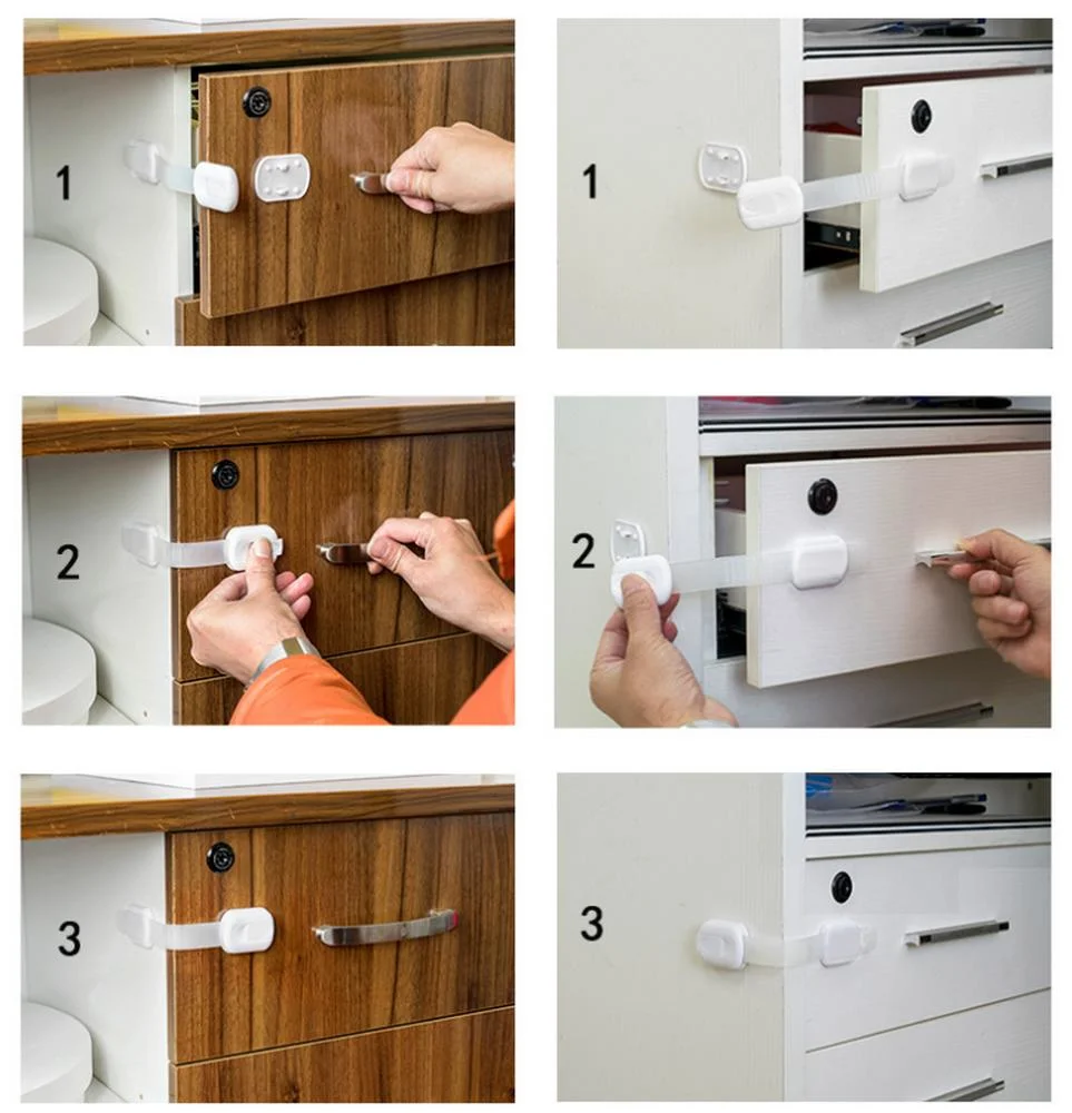6 Pack Child Proof Cabinet Adhesive Adjustable Strap Latches to Drawer Fridge Toilet Baby Safety Lock