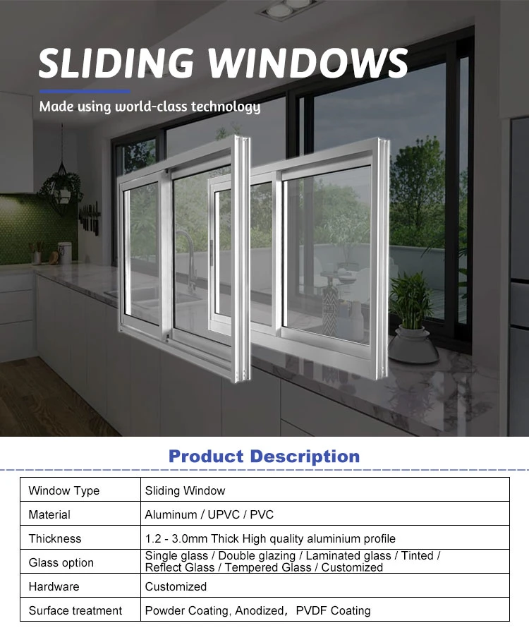 Hurricane Impact Soundproof Aluminum Sliding Window Doors Low-E Glass Sliding Aluminum Window