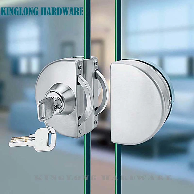 Stainless Steel Glass Door Hardware Fitting Gold Double Glass Door Lock with Handle and Keys