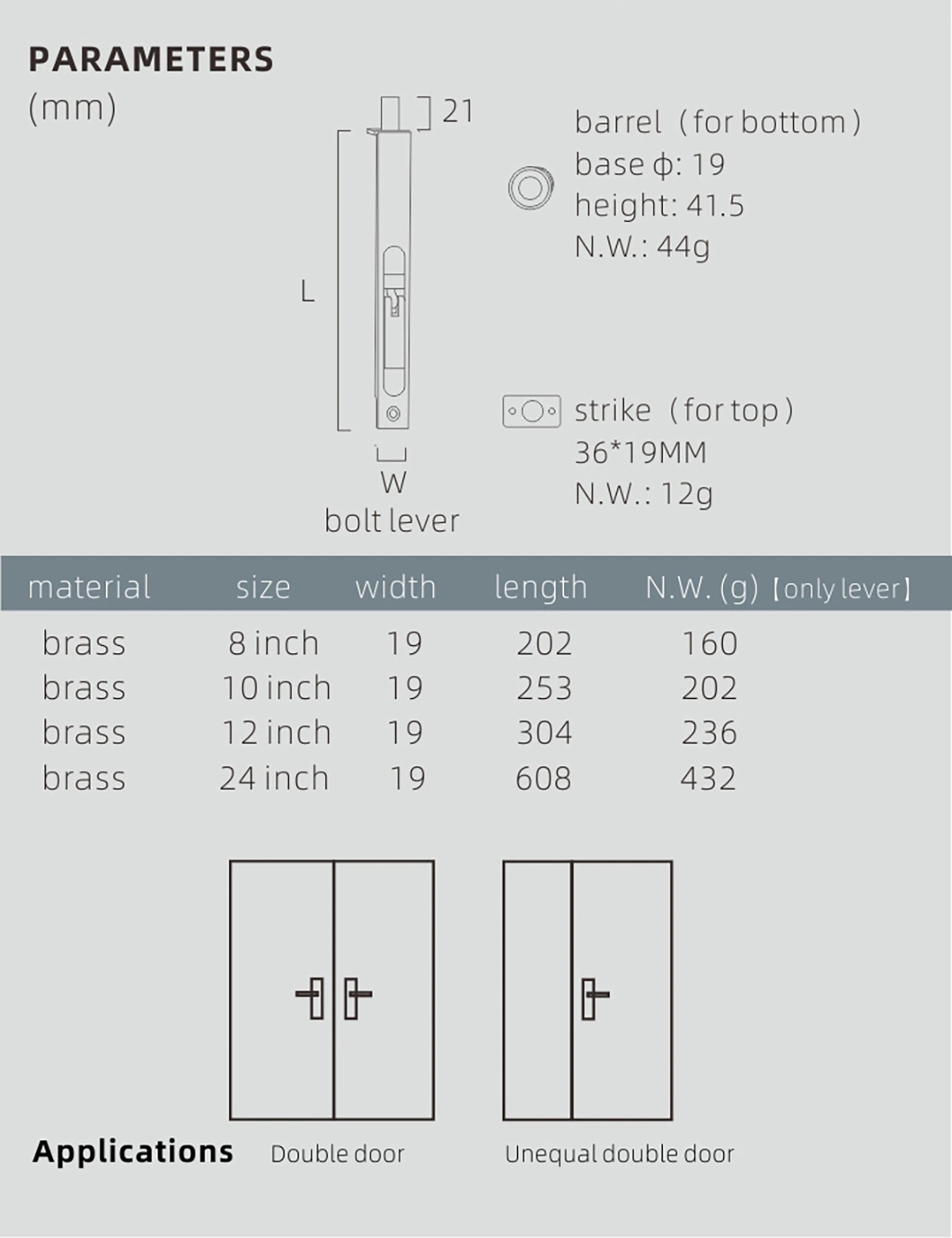 Brass Flush Bolt Latch Concealed Security Slide Lock Lever Action Door Bolt