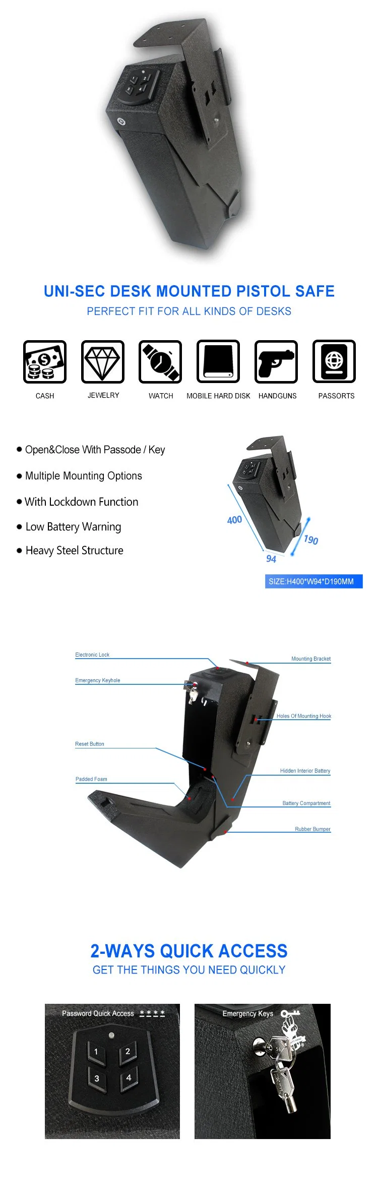 100% Fulltest Portable Mini Home Pistol Safe Box Wholesale From China (USPS-3496)