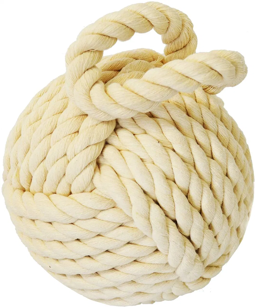 Rope Knot Door Stop, Nautical Cotton Doorstop 6.25 Inch Heavy Decorative Door Stopper for Door, Window Wedge, Bookend (White)