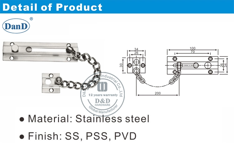 304 Stainless Steel Hardware Door Chain Lock for Main Door