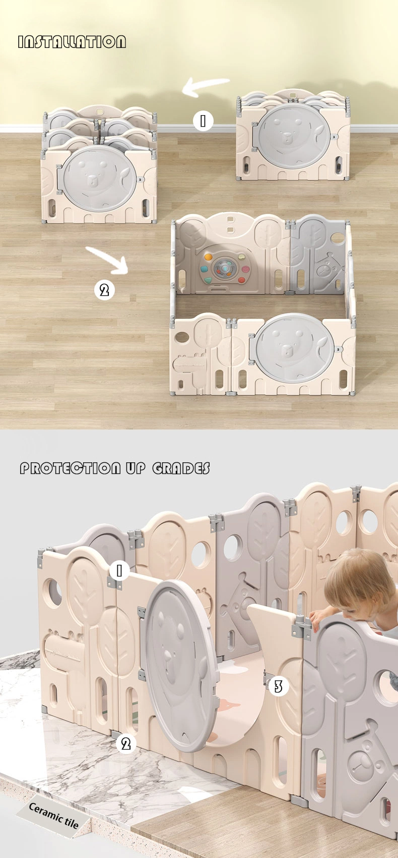 Folding Storage Colorful OEM Kindergarten Furniture Child Fence Playard Safety Baby Gate or Children Kids Activity Baby Playpen