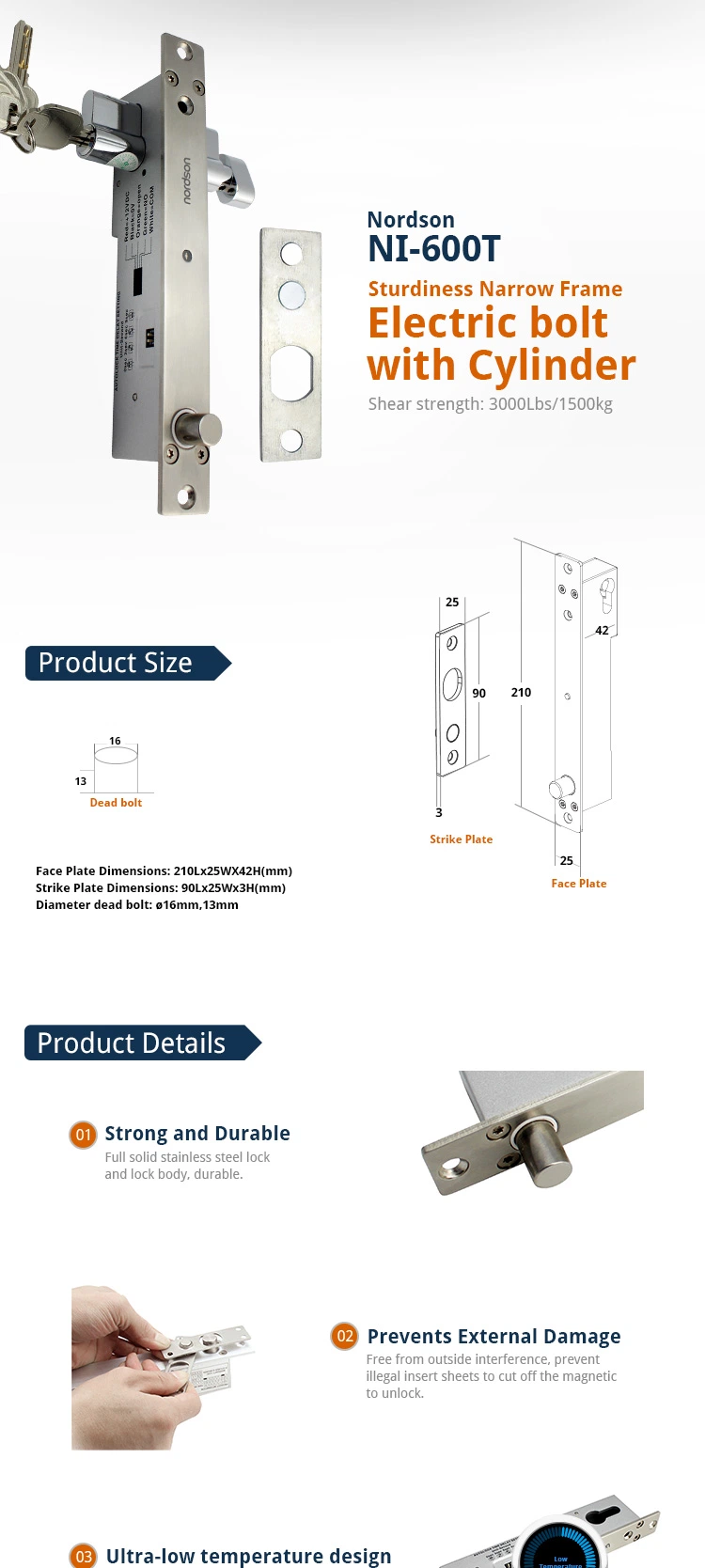 Sliding Swing Steel Tower Double Combination Electric Solenoid Fail Secure Electronic Electric Drop Spring Bolt Door Lock