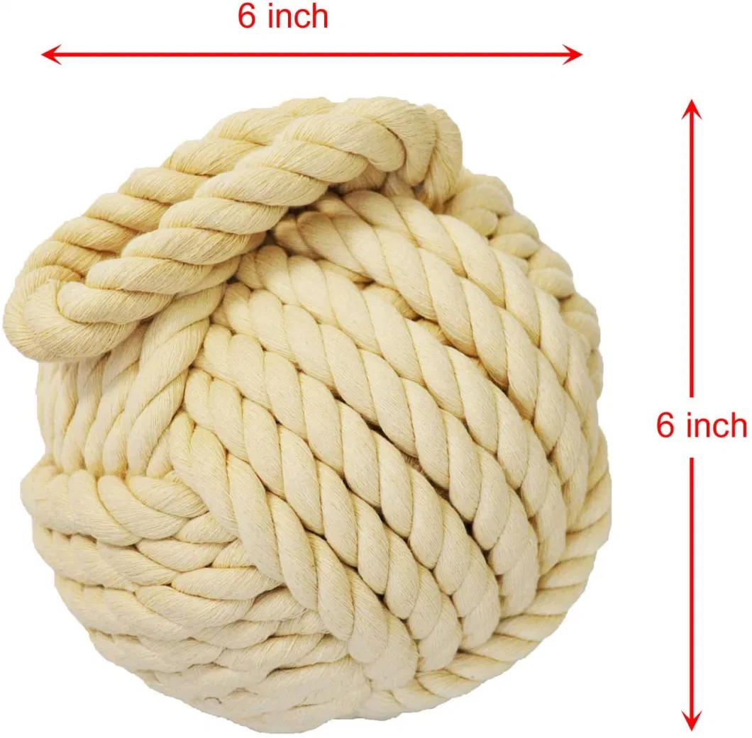 Rope Knot Door Stop, Nautical Cotton Doorstop 6.25 Inch Heavy Decorative Door Stopper for Door, Window Wedge, Bookend (White)