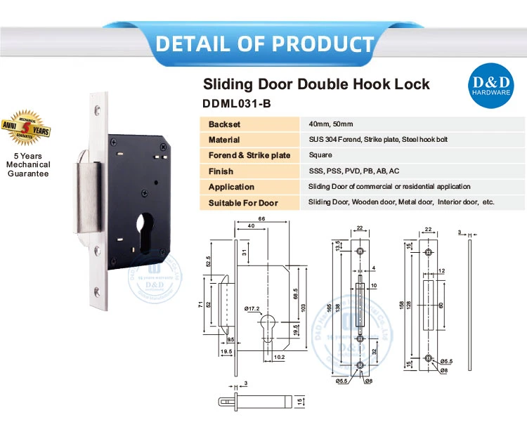 SS304 Safety Euro Standard Latch Bolt Sliding Door Mortise Lock