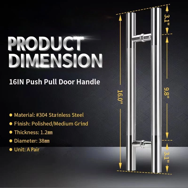 304 Stainless Steel Push Pull Door Handle, Double Sided Push Pull Door Handle for Main Doors/Sliding Barn Door/Glass Door(Silver, &phi; 38mm, 1.2mm Thickness
