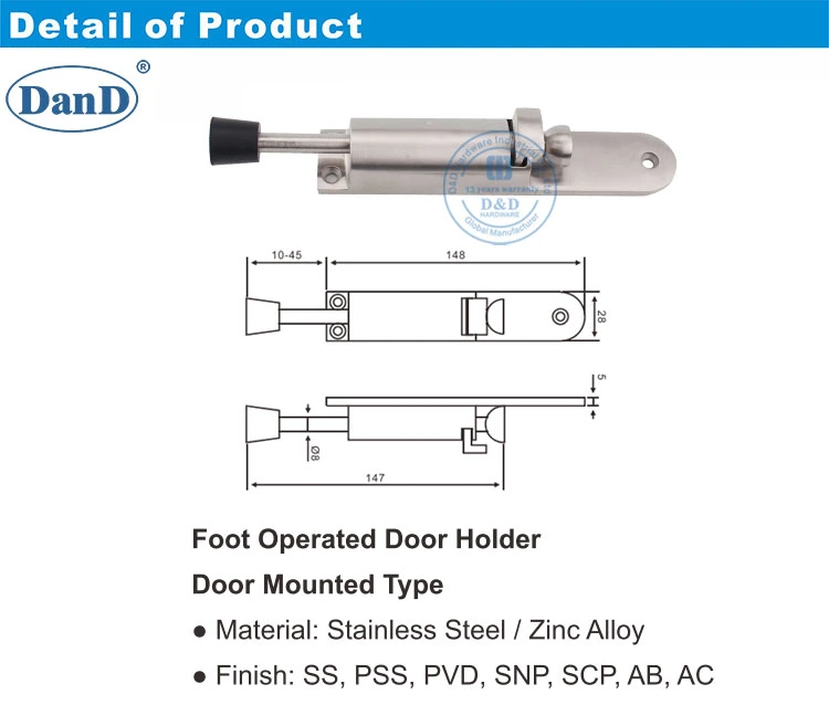 Stainless Steel Spring Kick Down Foot Operated Door Stop Holder