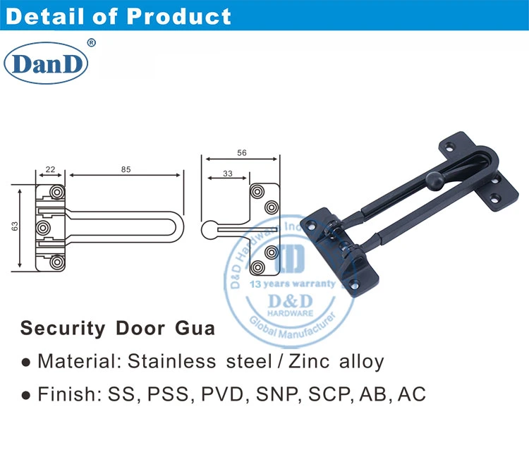 Black Color Sliding Door Chain Zinc Alloy Guard Hardware Lock