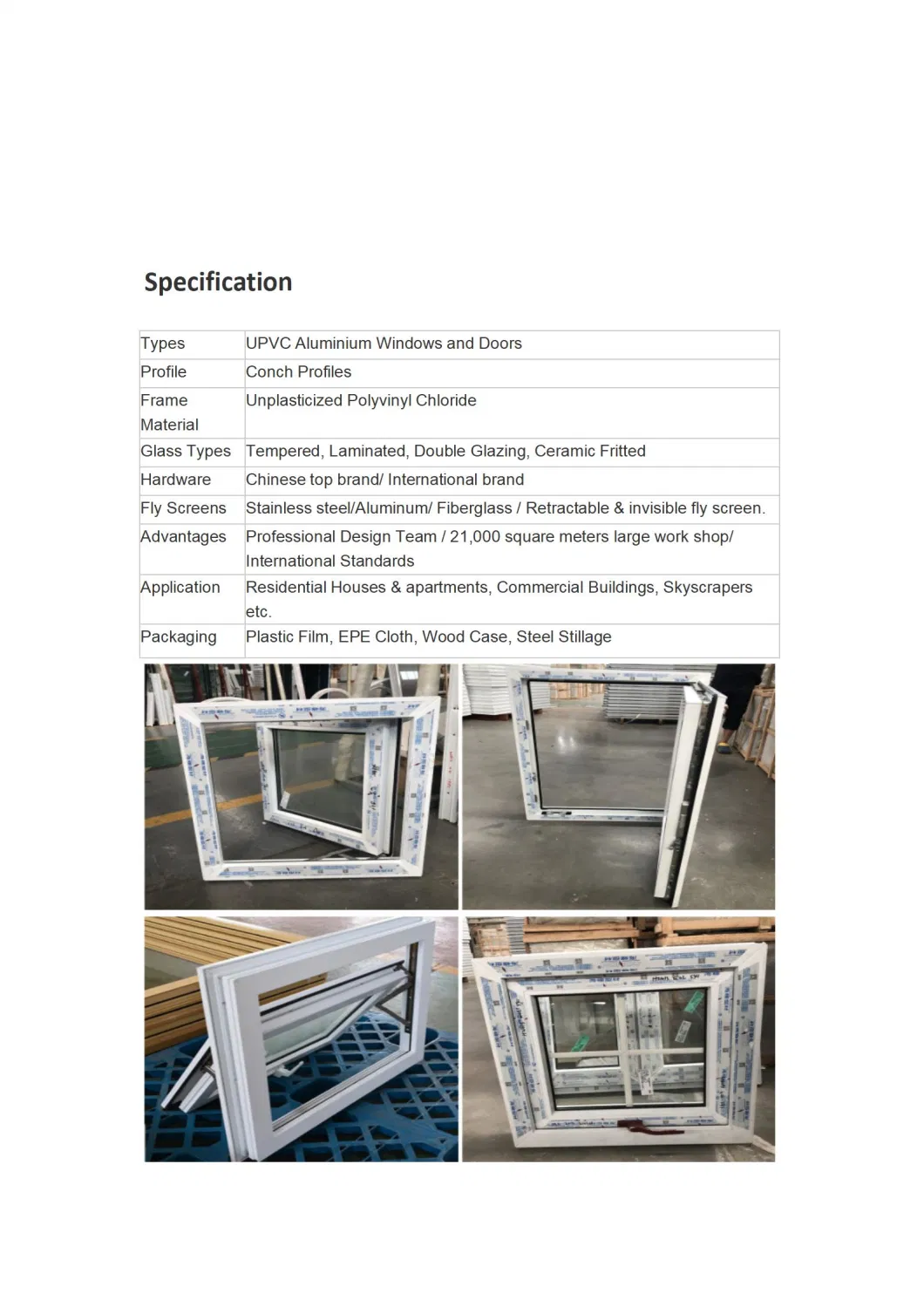 Prima PVC Casement Window Double Glazed UPVC Tempered Glass Plastic Sliding