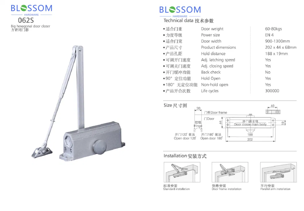 Professional Design Heavy Duty 85kg 180 Degree Mini Hydraulic Sliding Door Closer