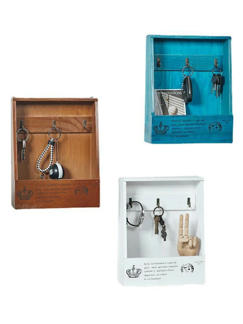 Wooden Retro Style Key Hook Wall-Mounted Storage Box Mi23000