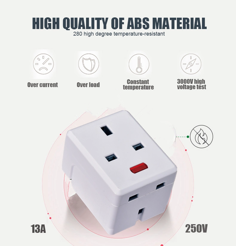 13A Fuse Build-in Design 3 Way BS Socket Outlets Adaptor