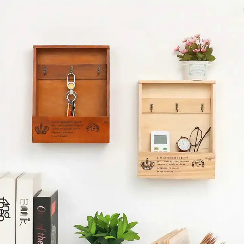 Wooden Retro Style Key Hook Wall-Mounted Storage Box Mi23000