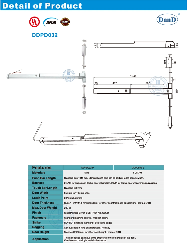 Competitive Price Security Emergency SS304 Door Exit Push Panic Bar