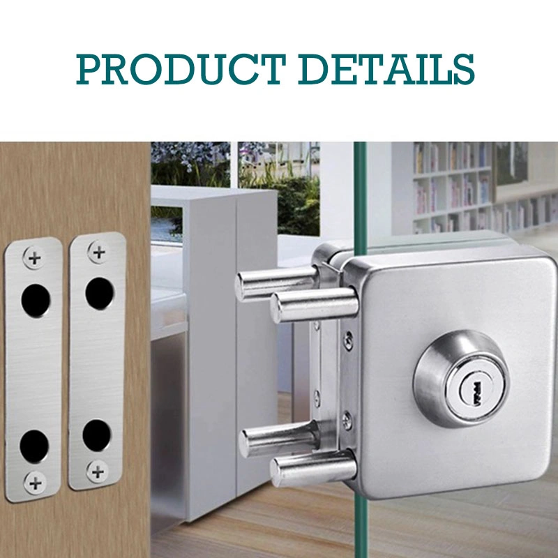 Stainless Steel Glass Door Hardware Fitting Gold Double Glass Door Lock with Handle and Keys