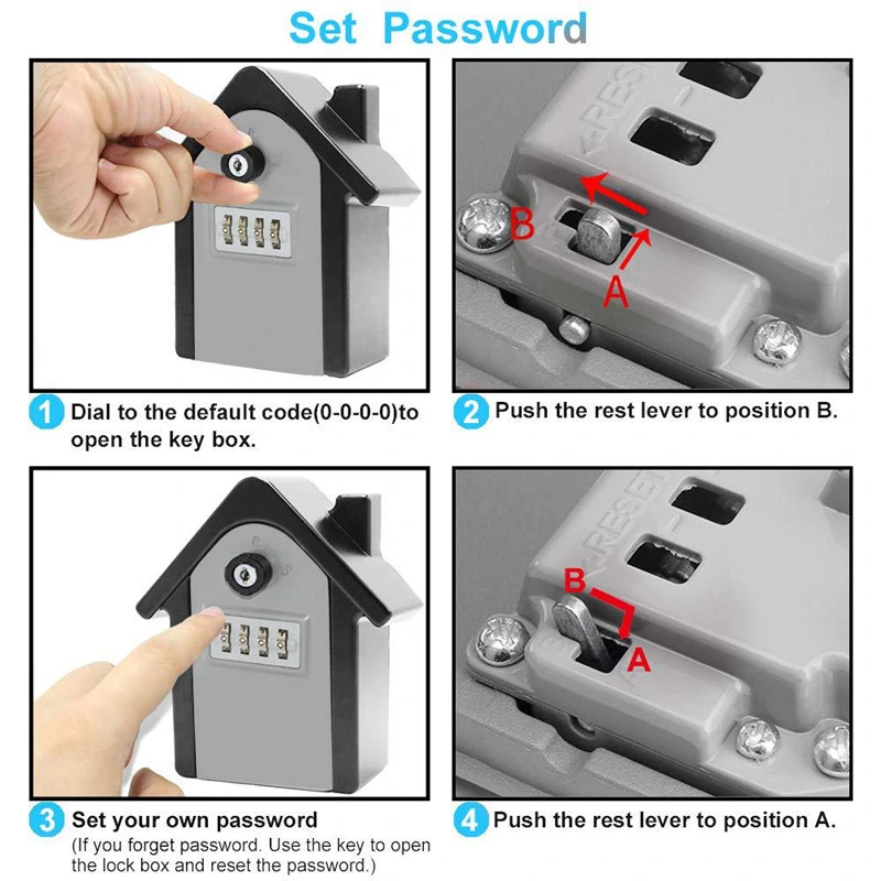 Wall Mounted Key Storage Box with Waterproof Cover - Combination Lock