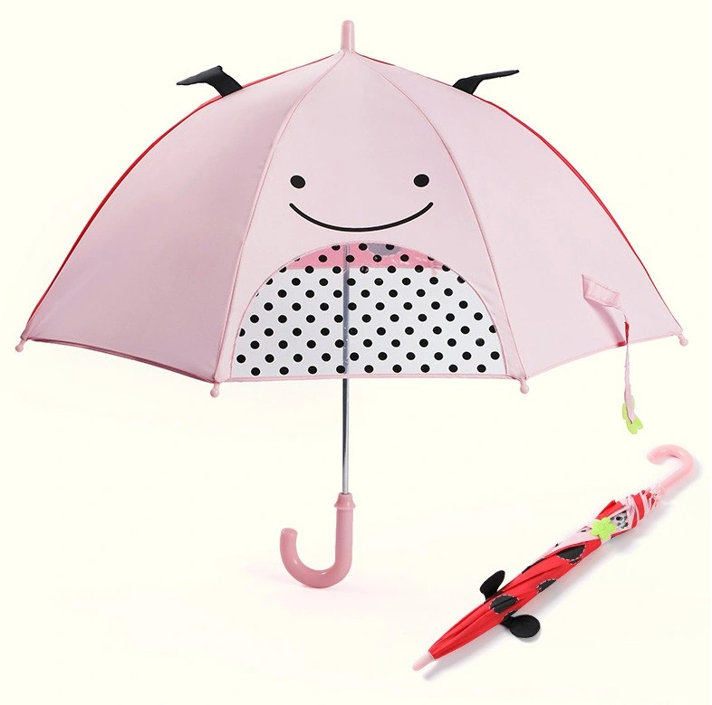Japan Pink Customer&prime;s Logo Design Safety Open Waterproof Rain Sun Cute Children&prime;s Umbrella with Carve Handle Ultra Light Baby Outdoor Umbrellas
