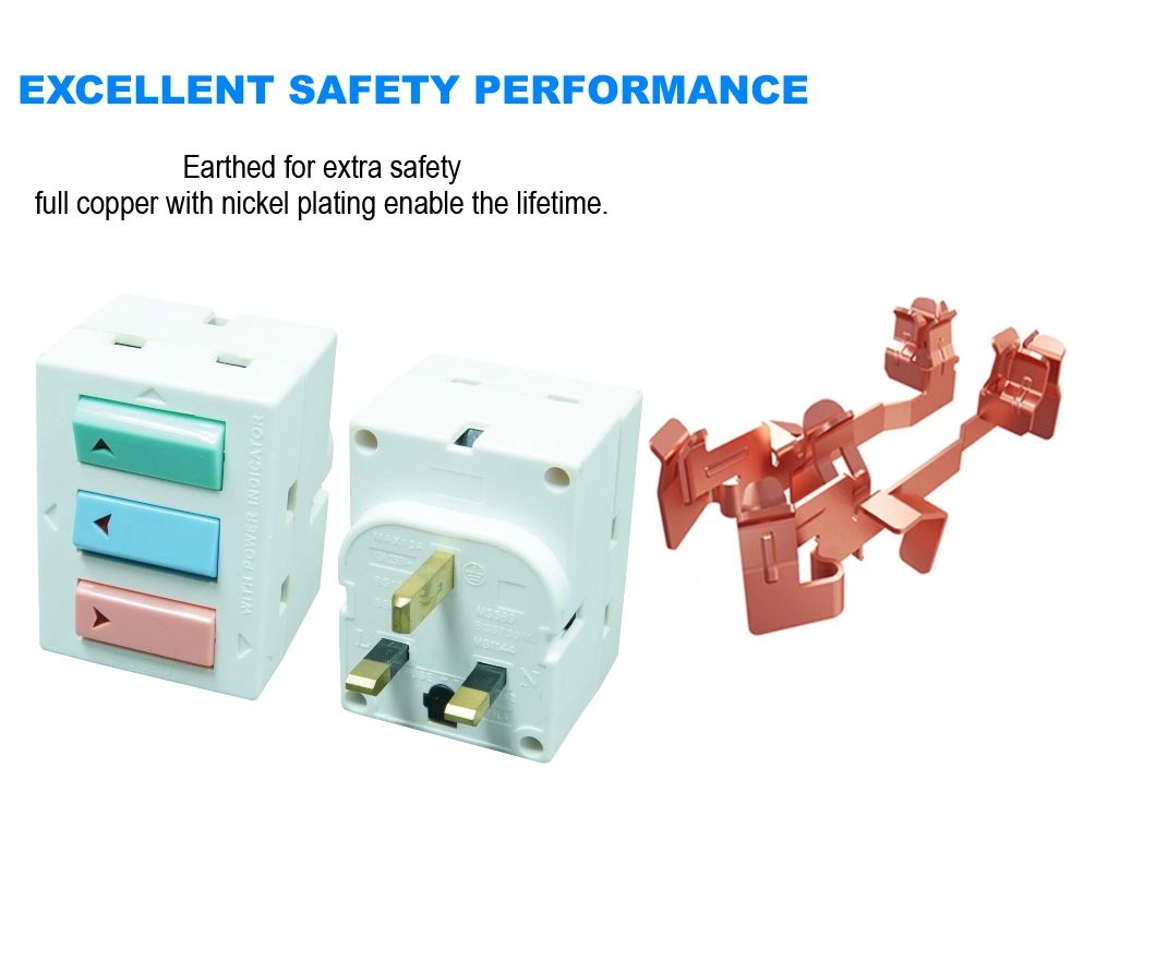 13A Fuse Build-in Design 3 Way BS Socket Outlets Adaptor