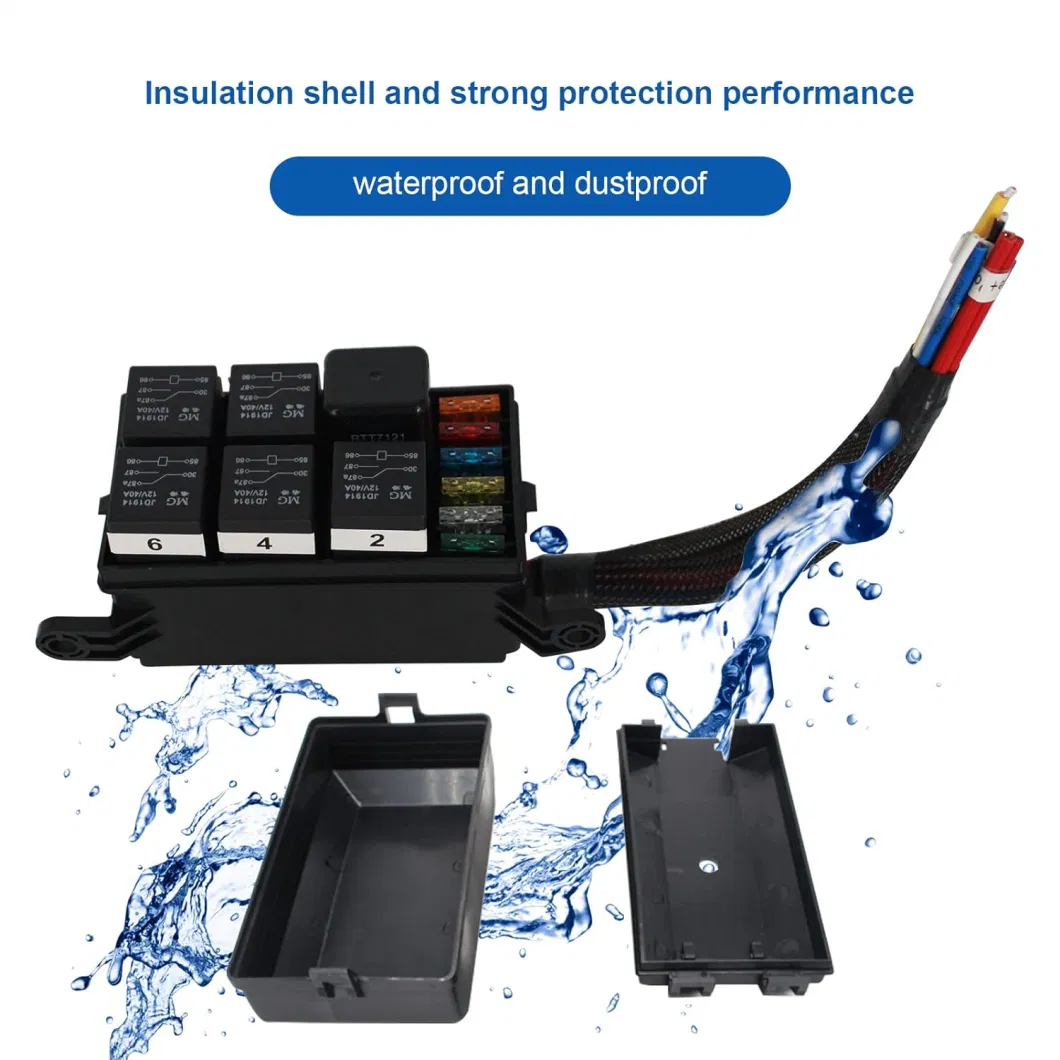 Pre-Wired Fuse Relay Box Waterproof, 8 5-Pin Jd1914 Relay Slots and 12 Atc ATO Fuse Holder, with 8 5-Pin Relays and 12 Fuses, 12V Relay Fuse Block for Car Truck