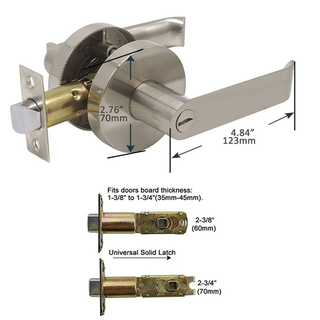 Nickel Finish Security Privacy Lever Door Handle Lock Double Cylinder Satin Entry Safety Lever Handle Lock