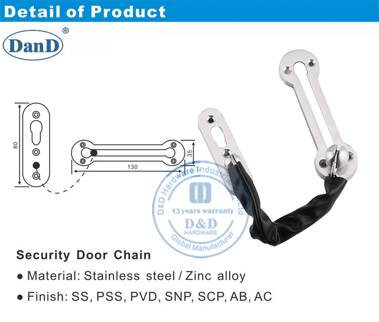 Security Durable Satin Brass Ss Door Chain Lock for Window