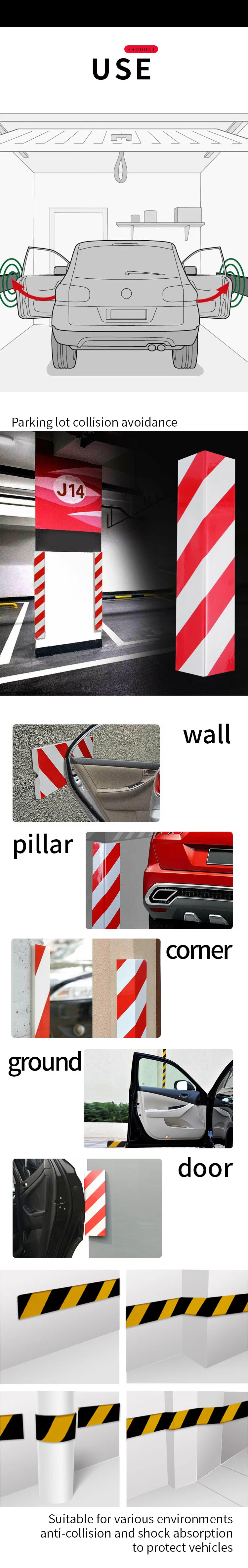 Anti Shock White/Red Self-Adhesive Corner Guards Made of Foam Rubber to Protect Car Parks