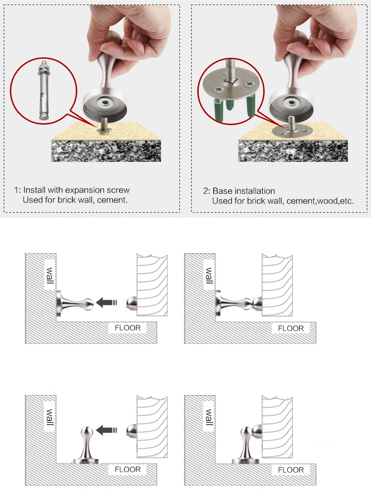 Stainless Steel Wall Rubber Metal Spring Decorative Gate Sliding Window Glass Shower Draft Magnetic Door Stopper