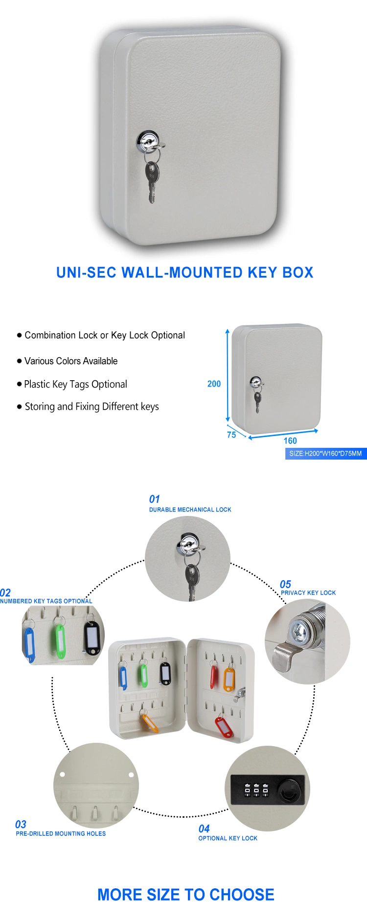 Uni-Sec Hot Popular Mini safety Box for Key Lock Jewelry Cabinet Wall Mount Key Storage Cabinet (KC-20)