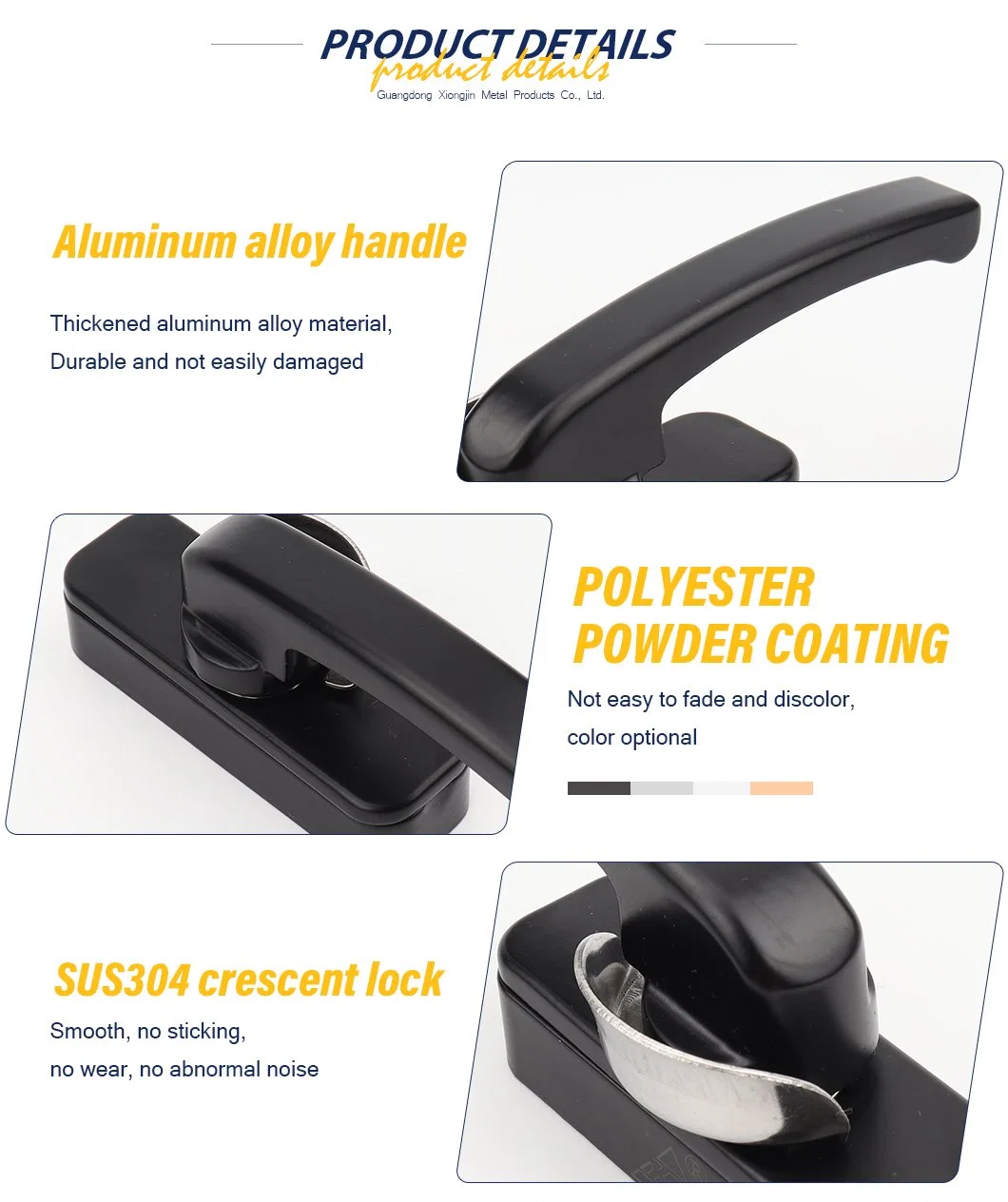 Stable Quality UPVC Hardware Accessories Touch Latch Crescent Lock for Sliding Window