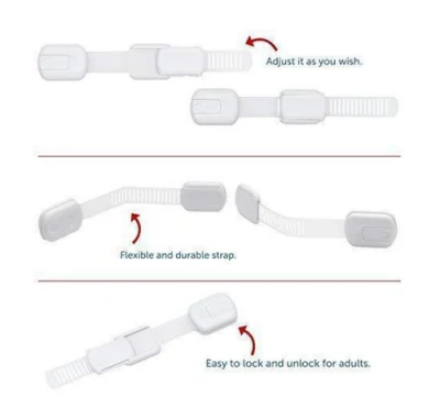  Paquete de 6 tiras ajustables adhesivas para armarios a prueba de niños Cajón nevera WC Seguridad para bebés bloqueo