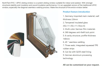 Comprar ventana deslizante de perfil UPVC/PVC ventana de plástico con aislamiento doble Vidrio Low-E.