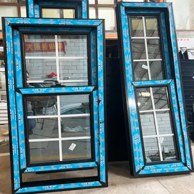 Impacto Huracán al por mayor estilo americano UPVC Fibra plástico Doble vidriado Puertas y ventanas de vidrio de colores Guangzhou