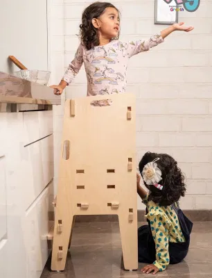 Diseño Clásico al por mayor niños Helper Tower Muebles de Madera sólida Aprendizaje Torre de la cocina Helper para niños con Blackboard