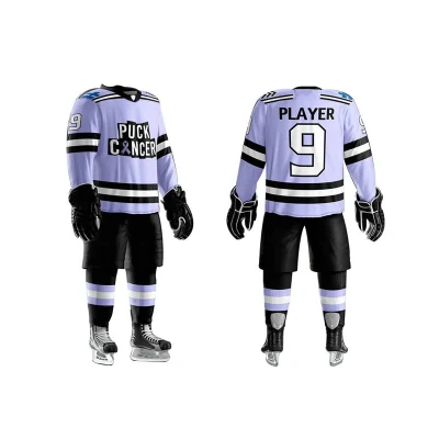 Custom Professional Goalie Cut Sublimated Wear Practice Collar lacado Negro Jerseys uniformes de hockey sobre hielo fabricados en China
