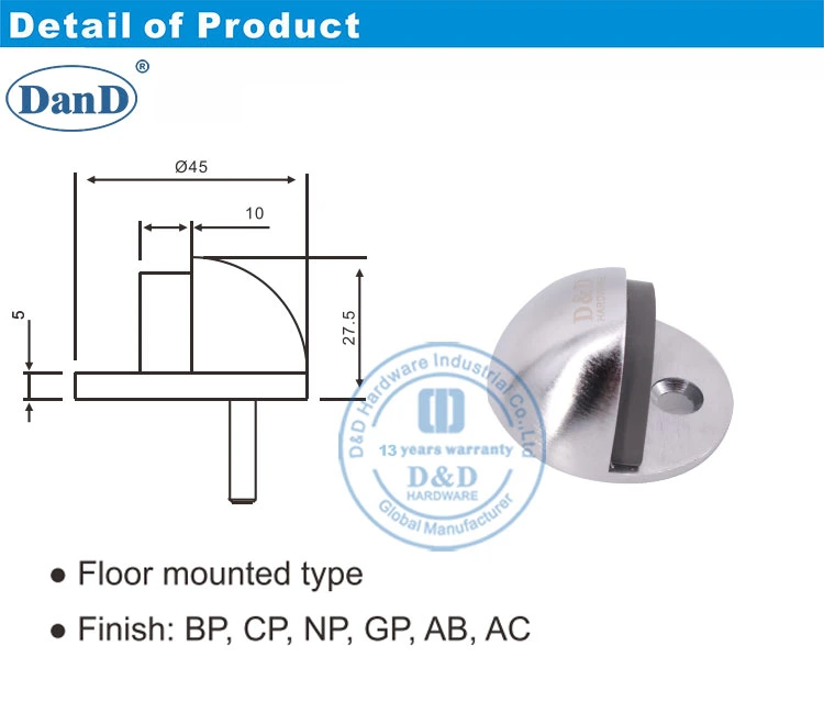 Satin Chrome Perfect Zinc Alloy Door Stop for Metal Doors