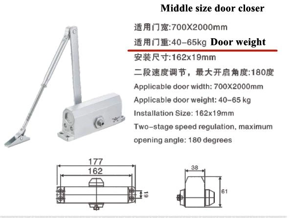 Middle Size Square Shape Aluminum Alloy Door Closer Door Fitting Hinge