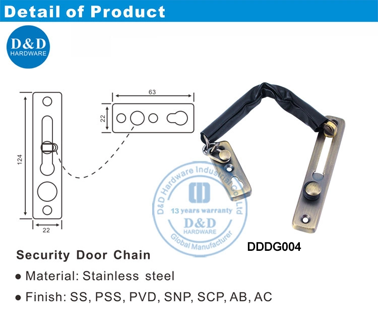 Stainless Steel Antique Brass Security Door Chain Lock for Hotel